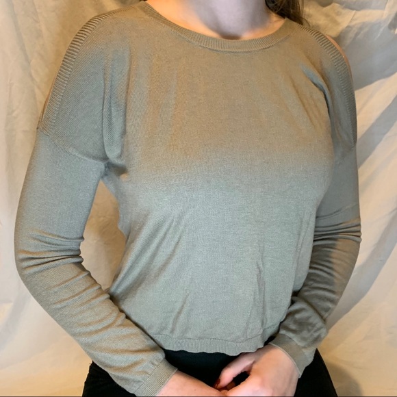 Garage Cold Shoulder Olive Green Light Sweater - Picture 2 of 10